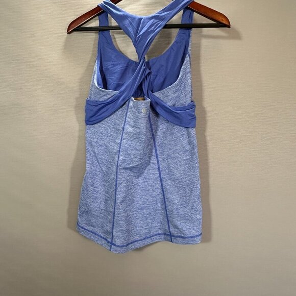 Lululemon Spin Me Tank Top Womens 8 Blue Heathered Rocksteady Blue Twist Racer - Picture 4 of 6